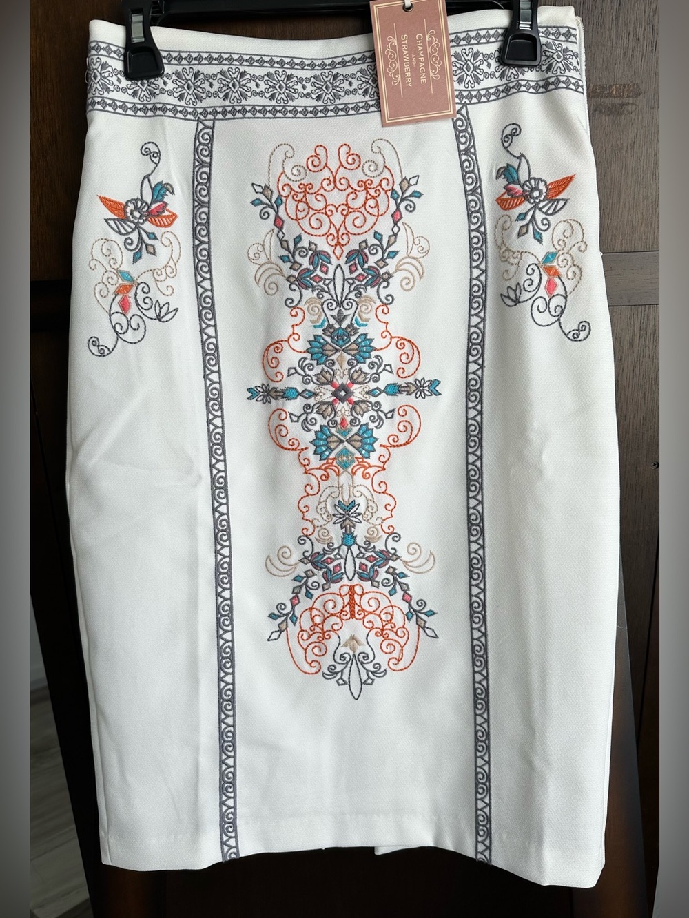 White Midi Skirt with Multicolor Embroidery